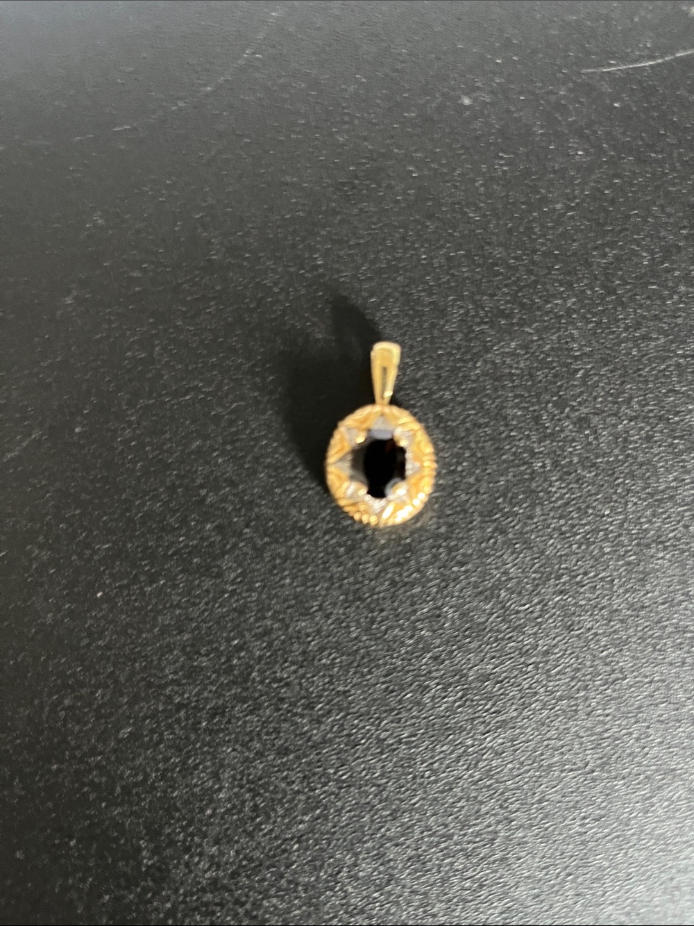 Gold Halo Pendant with Black Stone - Women's Necklace